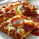 Beef turkey pepperoni Pizzasticks auf dem Blech mit Marinara-Sauce