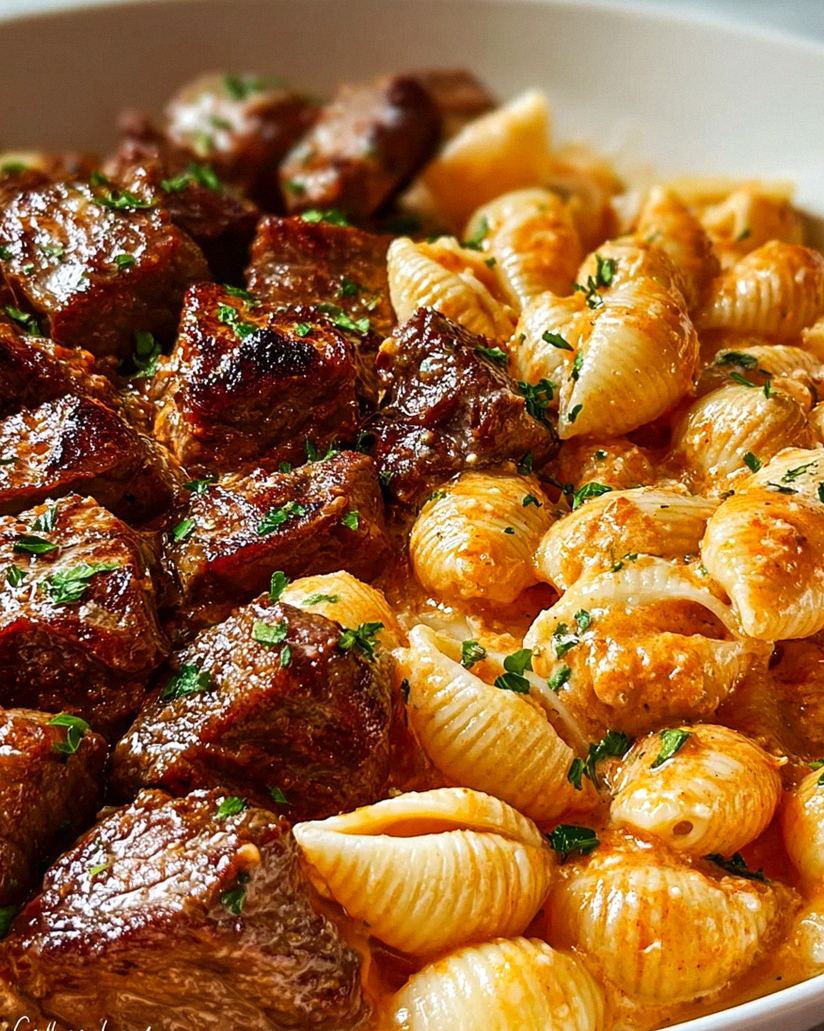 Cajun Rinderhappen & Käse-Knoblauch-Nudeln aus der Pfanne – Schritt 2
