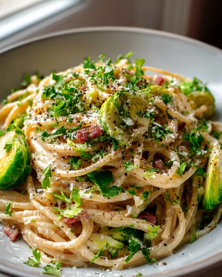 Cremige Carbonara mit Rosenkohl & Rind: Ein veg Forward Highlight