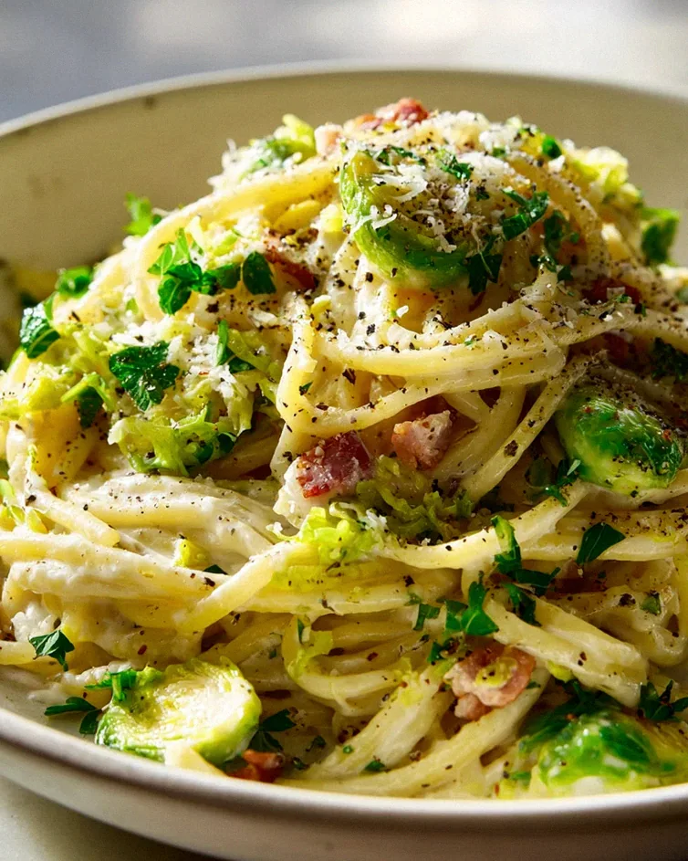 Cremige Carbonara mit Rosenkohl & Rind: Ein veg Forward Highlight – Schritt 2