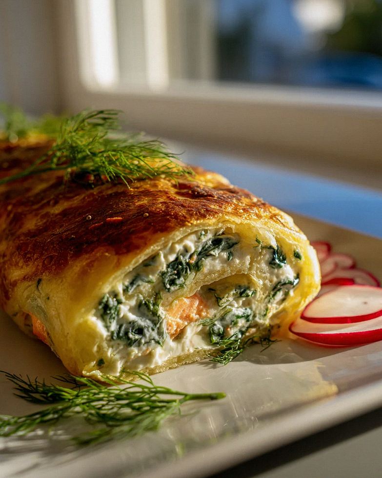 Cremige Lachs-Spinat-Kartoffelrolle