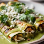 Cremige Zucchini Enchiladas mit Hähnchen & Grüner Sauce
