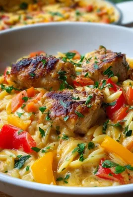 Cremiges Paprika Sahne Hähnchen mit Orzo Nudeln aus dem Ofen