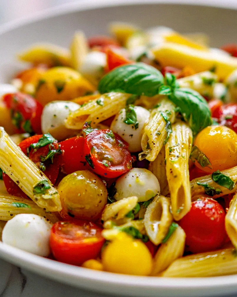 Der beste Pasta Salat mit Tomaten & Mozzarella Rezept