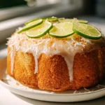 Einfacher Kokosmilch Blechkuchen mit frischer Limettenglasur