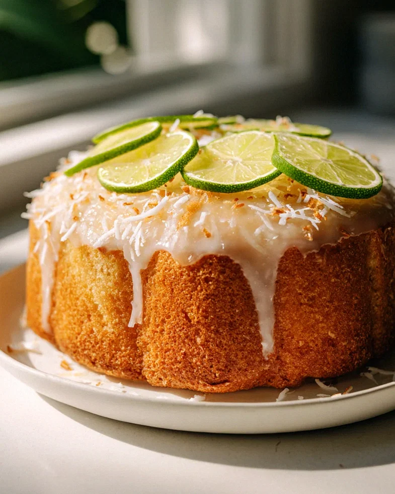 Einfacher Kokosmilch Blechkuchen mit frischer Limettenglasur
