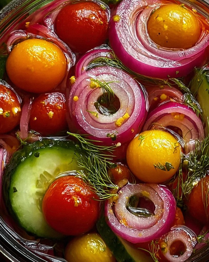 Eingelegte Kirschtomaten, Rote Zwiebeln und Gurken – Schritt 2