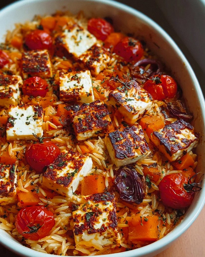 Herbstlicher Halloumi Orzo Auflauf – Ein köstlicher Genuss!