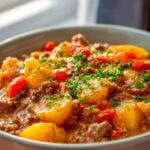 Herzhafter Bauerntopf mit Hackfleisch, Kartoffeln und Paprika