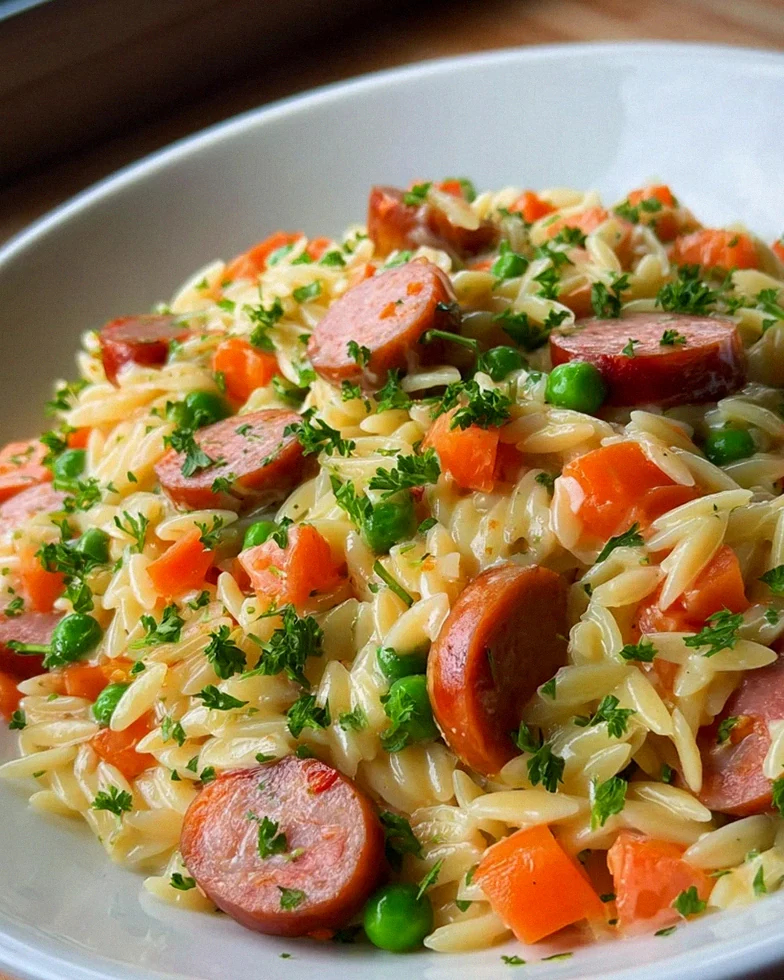 Kritharaki-Pfanne mit Würstchen – Schritt 2