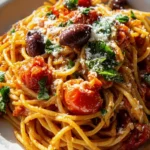 Mediterrane Pasta mit gerösteten Tomaten & Oliven