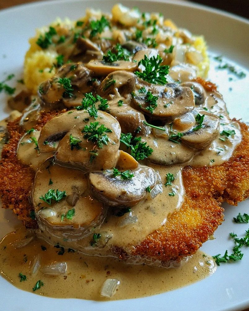 Naturschnitzel in Champignonrahmsauce