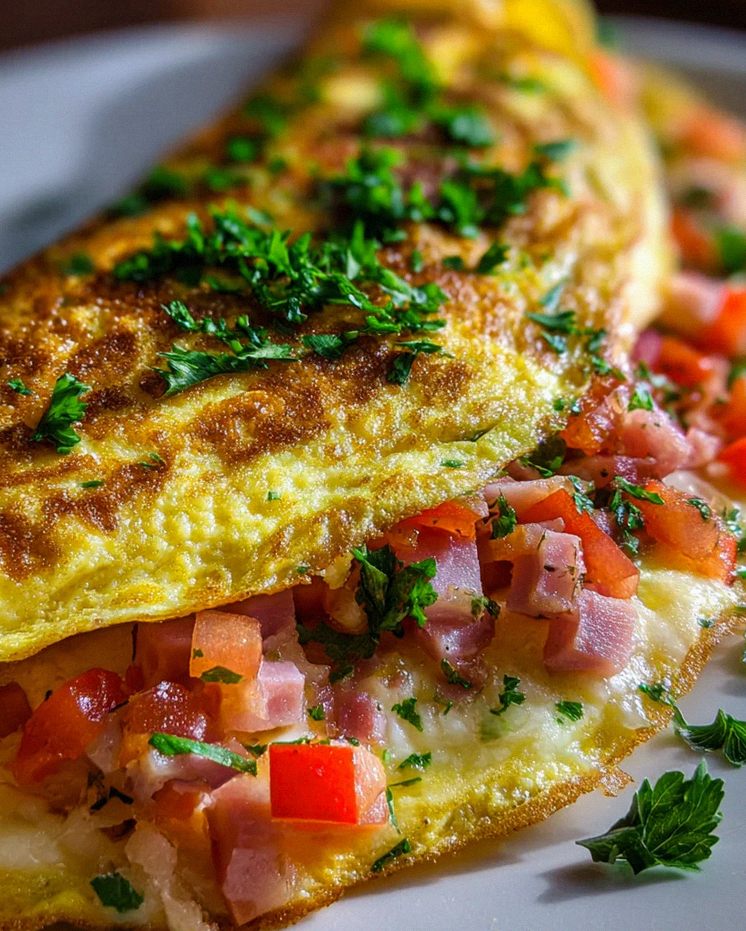 Omelette mit Putenschinken, Käse und Tomaten