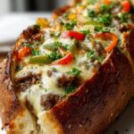 Philly Cheesesteak gefülltes Knoblauchbrot