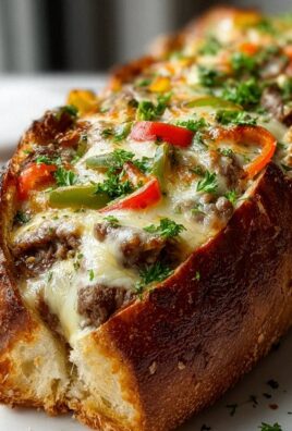 Philly Cheesesteak gefülltes Knoblauchbrot