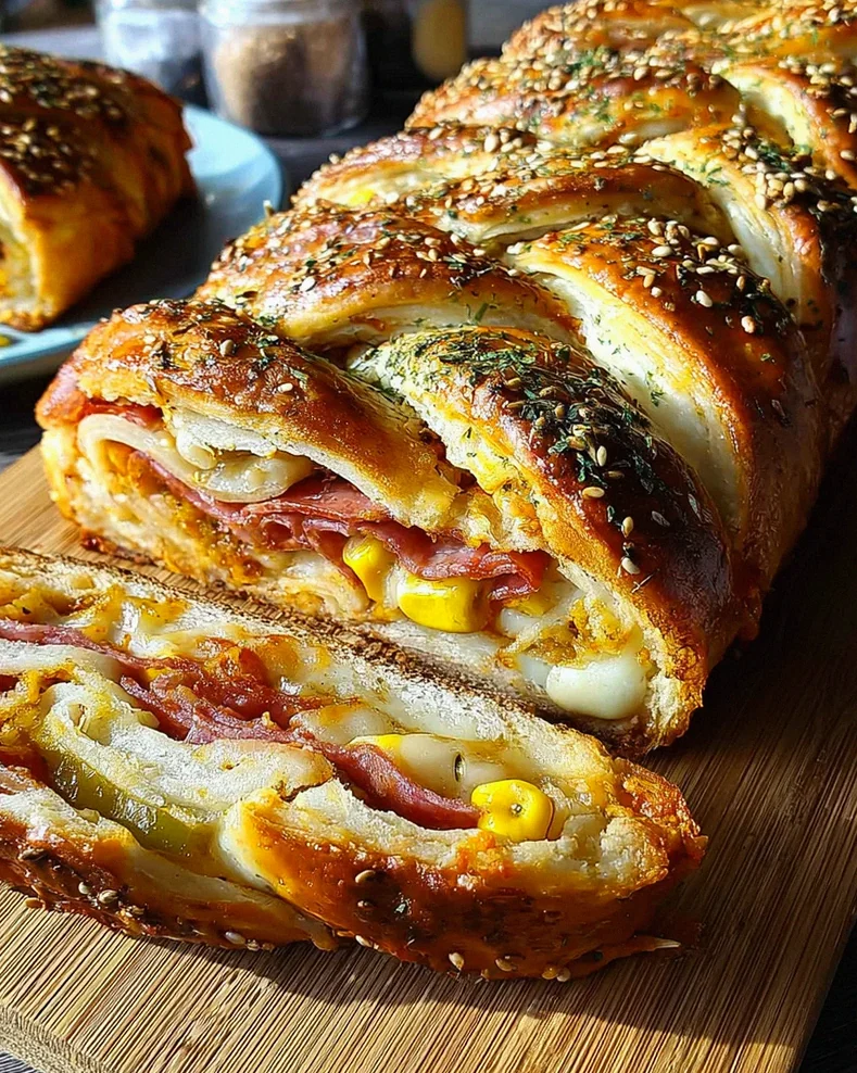 Pizza-Strudel (auch Pizza-Zopf genannt) aus fertigem Pizzateig