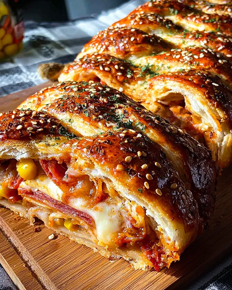 Pizza-Strudel (auch Pizza-Zopf genannt) aus fertigem Pizzateig – Schritt 2