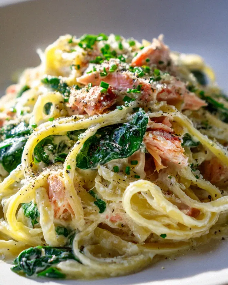 Räucherlachs und Spinat Alfredo Linguine – Lecker und cremig!