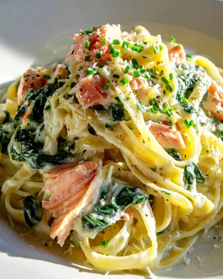 Räucherlachs und Spinat Alfredo Linguine – Lecker und cremig! – Schritt 2