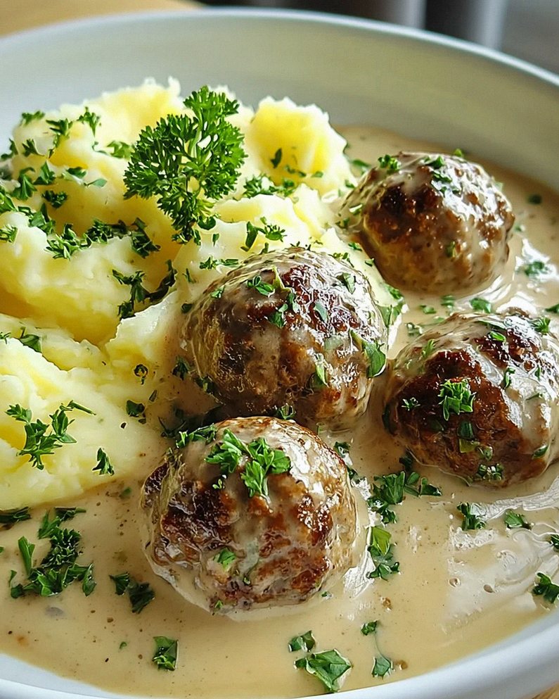 Saftige Hackbällchen in cremiger Sauce & Kartoffelpüree Rezept – Schritt 1