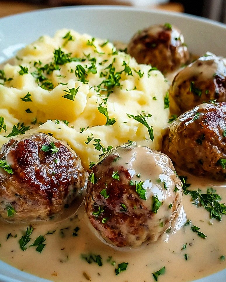 Saftige Hackbällchen in cremiger Sauce & Kartoffelpüree Rezept – Schritt 2