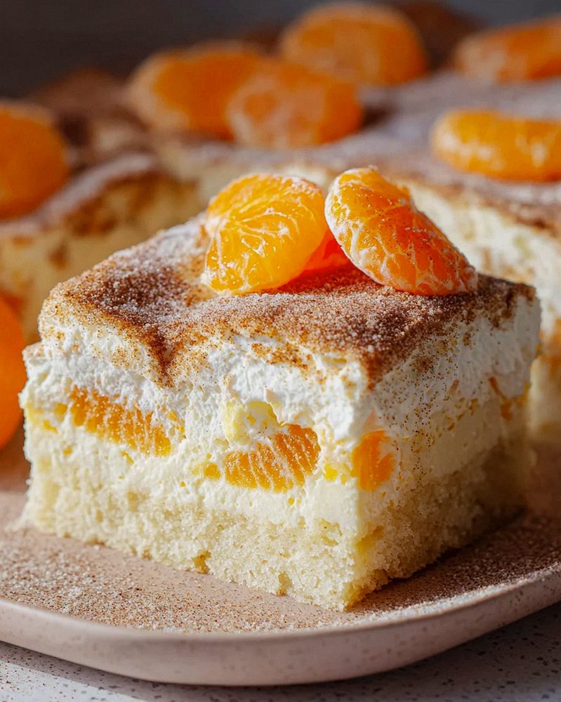 Schneller Schmandkuchen vom Blech mit Mandarinen
