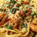 Spaghetti mit Garnelen in Knoblauch-Sahnesauce