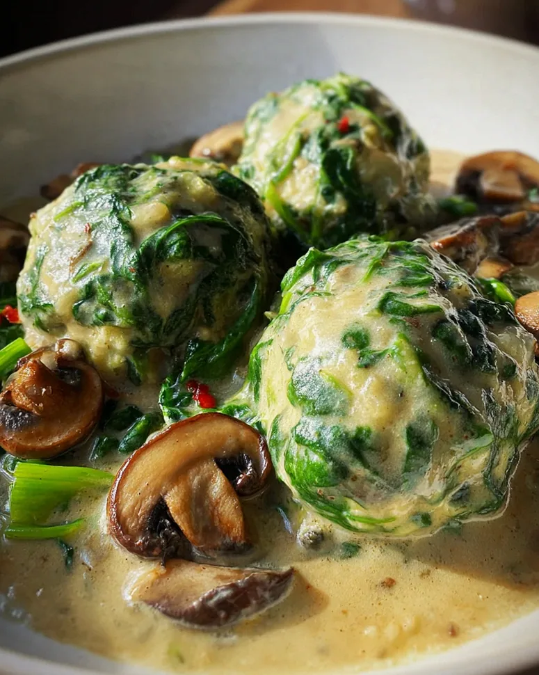 Südtiroler Spinatknödel mit Pilzrahm – Schritt 2